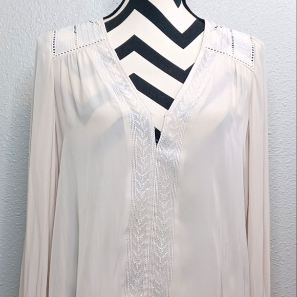 Ramy Brook Embroidered V-Neck Satin Long-Sleeve Blouse - Picture 3 of 14